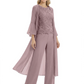 Elegant Pink 3-Piece Pant Set Trending 2026 Styles with Lace Wide-Leg Pants
