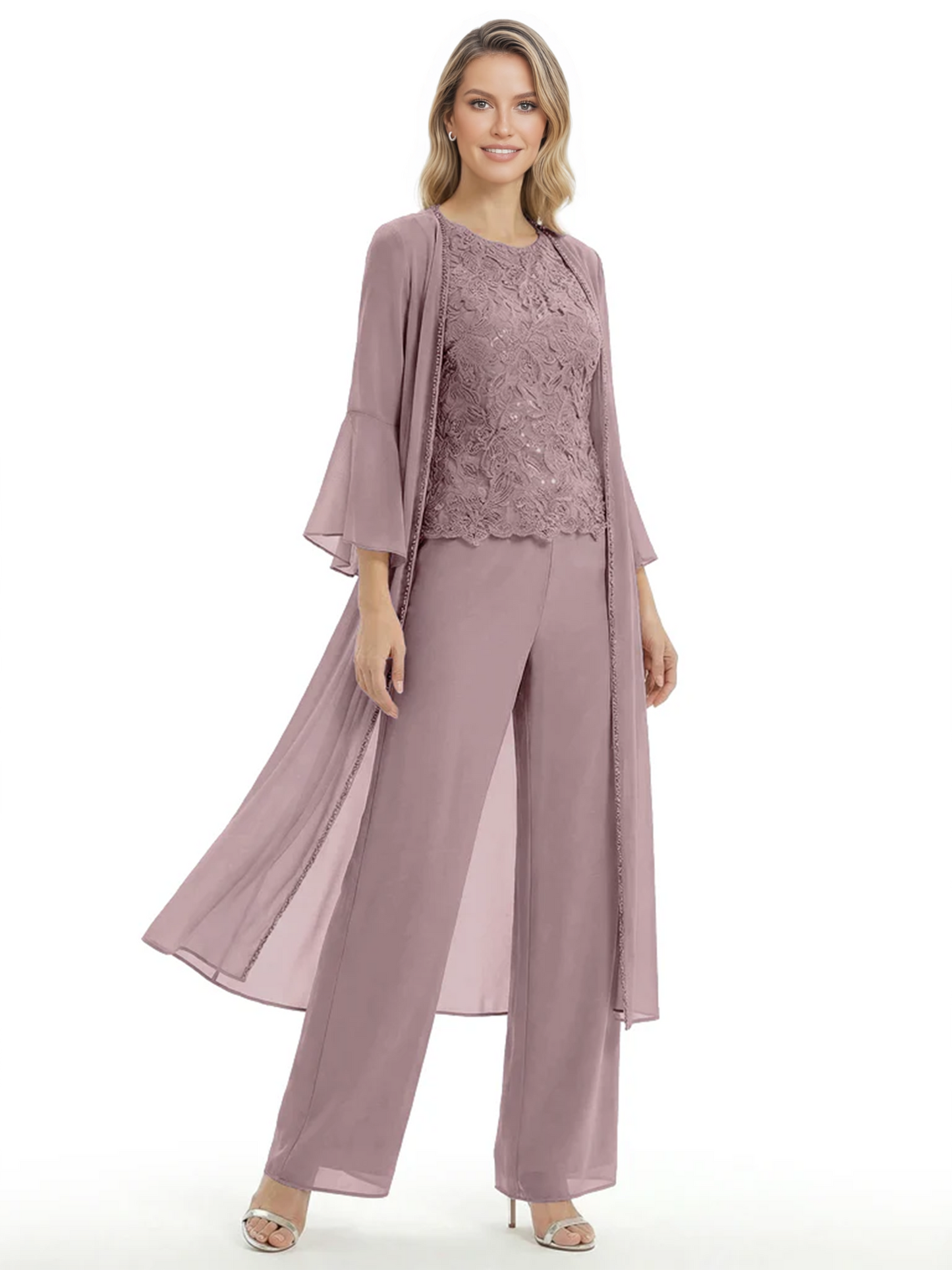 Elegant Pink 3-Piece Pant Set Trending 2026 Styles with Lace Wide-Leg Pants