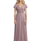 Mother of the Bride Dress Cap Sleeves and V-Neckline with Embroidered Lace Shoulders