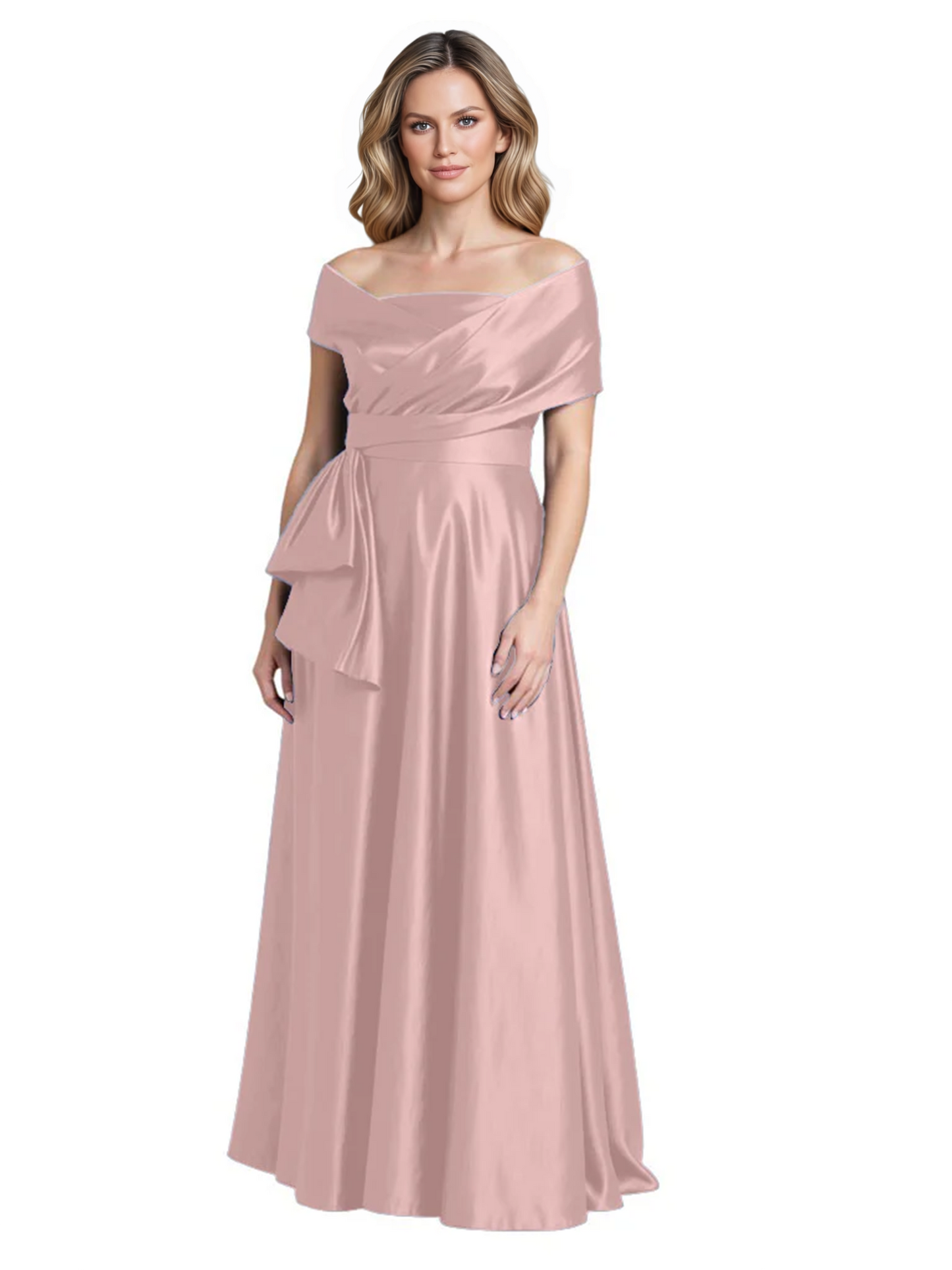 Formal Floor-Length Mother of the Bride Gown Sleeveless Satin Maxi Dress with Drape