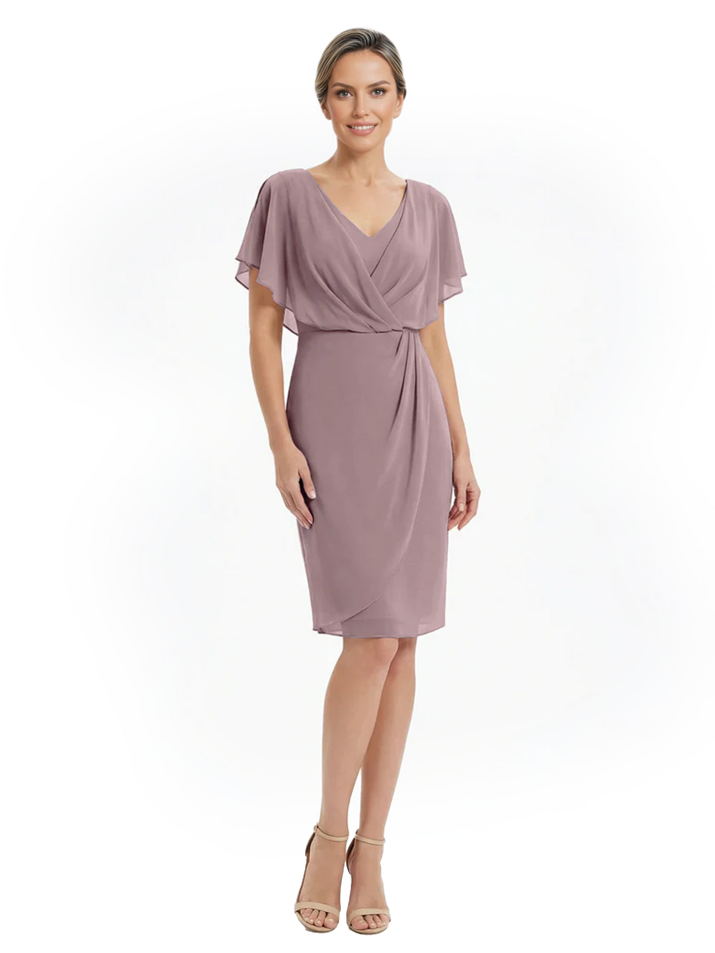 Chic Knee-Length Mother of Bride Formal Dress Slimming Chiffon Styles for Wedding Guest