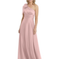 One-Shoulder Mother of the Bride Dress Satin Gown with Bow Ruched Empire Waist