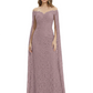 Elegant Mother of the Groom Gown Floral Lace Embroidered Formal Dress with Cape