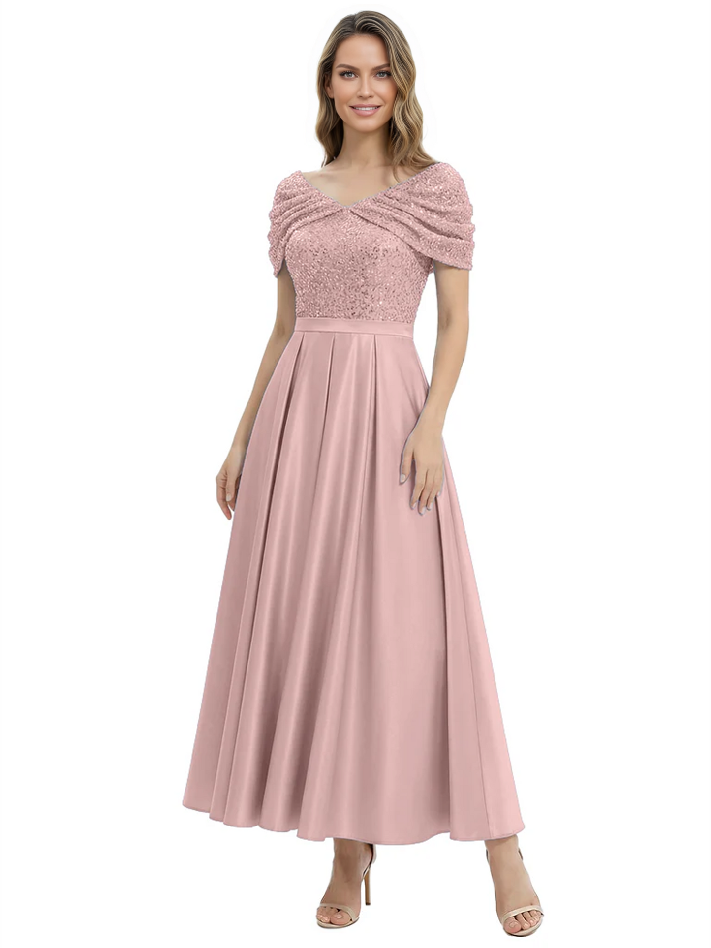 Luxury Formal Dress Sparkling Sequin Top Mother of Bride Dress Silk Satin A-Line Gowns