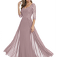 Luxury Burgundy Formal Dress Embroidered Lace Bodice Flowy Chiffon Gown 2026