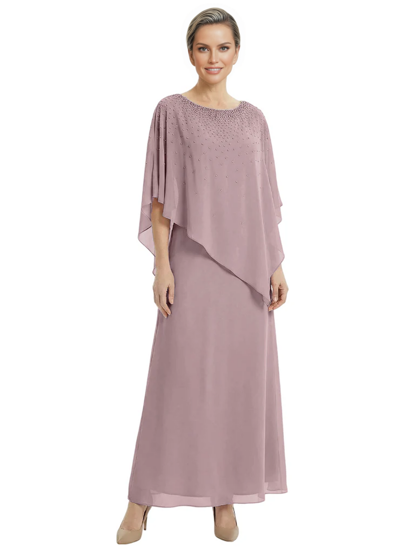 Elegant Mother of Bride Dresses Evening Gowns Trending 2026 Styles with Asymmetric Cape