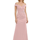 Off Shoulder Mother of the Bride Dress Beaded Waist Satin Gown Portrait Neckline
