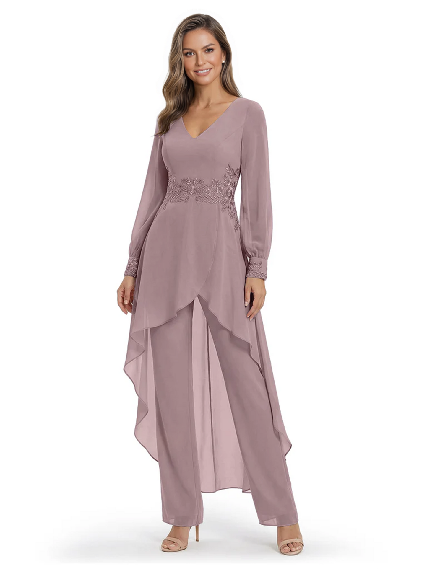 Luxury Black Formal Trousers Set High-Low Chiffon Top with Sparkling Beaded Detail