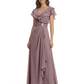 Elegant Mother of the Groom Dress Cascading Ruffle Chiffon Formal Gown Rhinestone