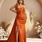 Sexy Satin Sheath Bridesmaid Dresses Strapless Sweetheart Side Slit With Train