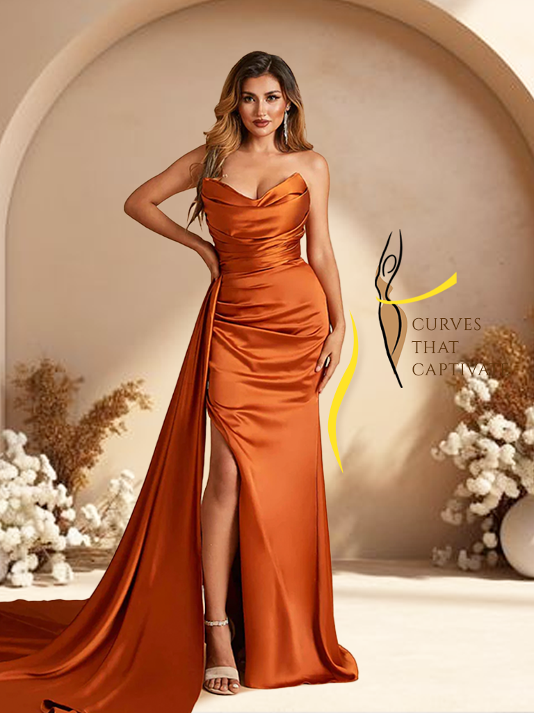 Sexy Satin Sheath Bridesmaid Dresses Strapless Sweetheart Side Slit With Train