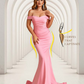 Jersey Mermaid Bridesmaid Dresses Off Shoulder Sweetheart Pleats Floor Length