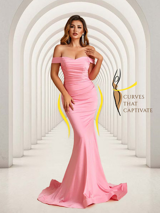 Jersey Mermaid Bridesmaid Dresses Off Shoulder Sweetheart Pleats Floor Length