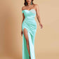 Sexy Soft Satin Mermaid One Shoulder Side Slit Floor-Length Mermaid Bridesmaid Dresses