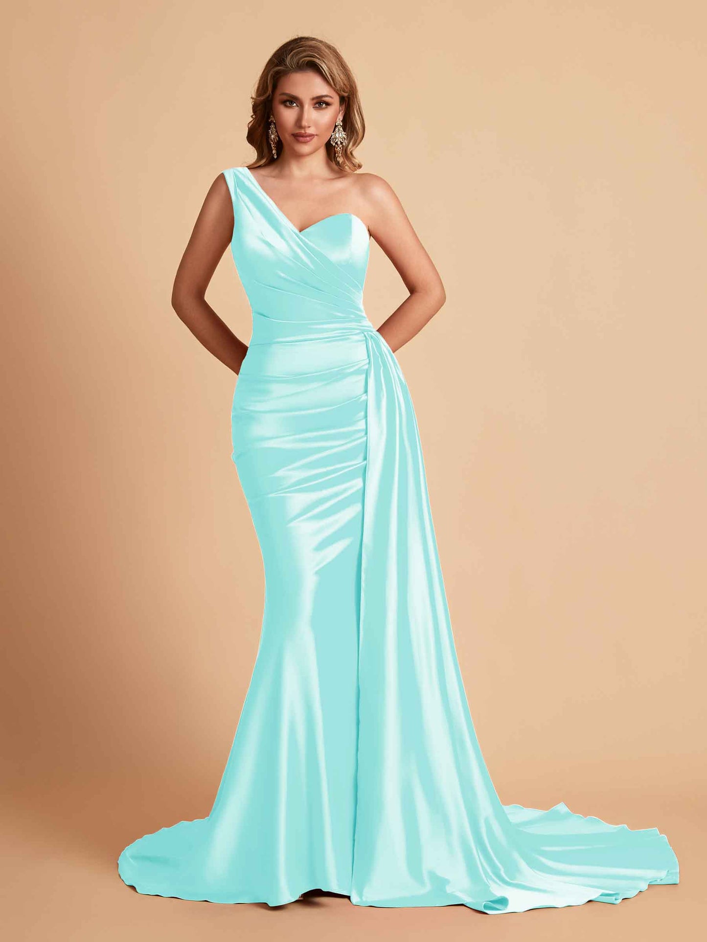 Sexy Satin Mermaid One Shoulder Maxi Long Bridesmaid Dresses Online