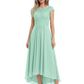 Elegant Evening Gown Trending 2026 Styles with Cap Sleeves High-Low Skirt