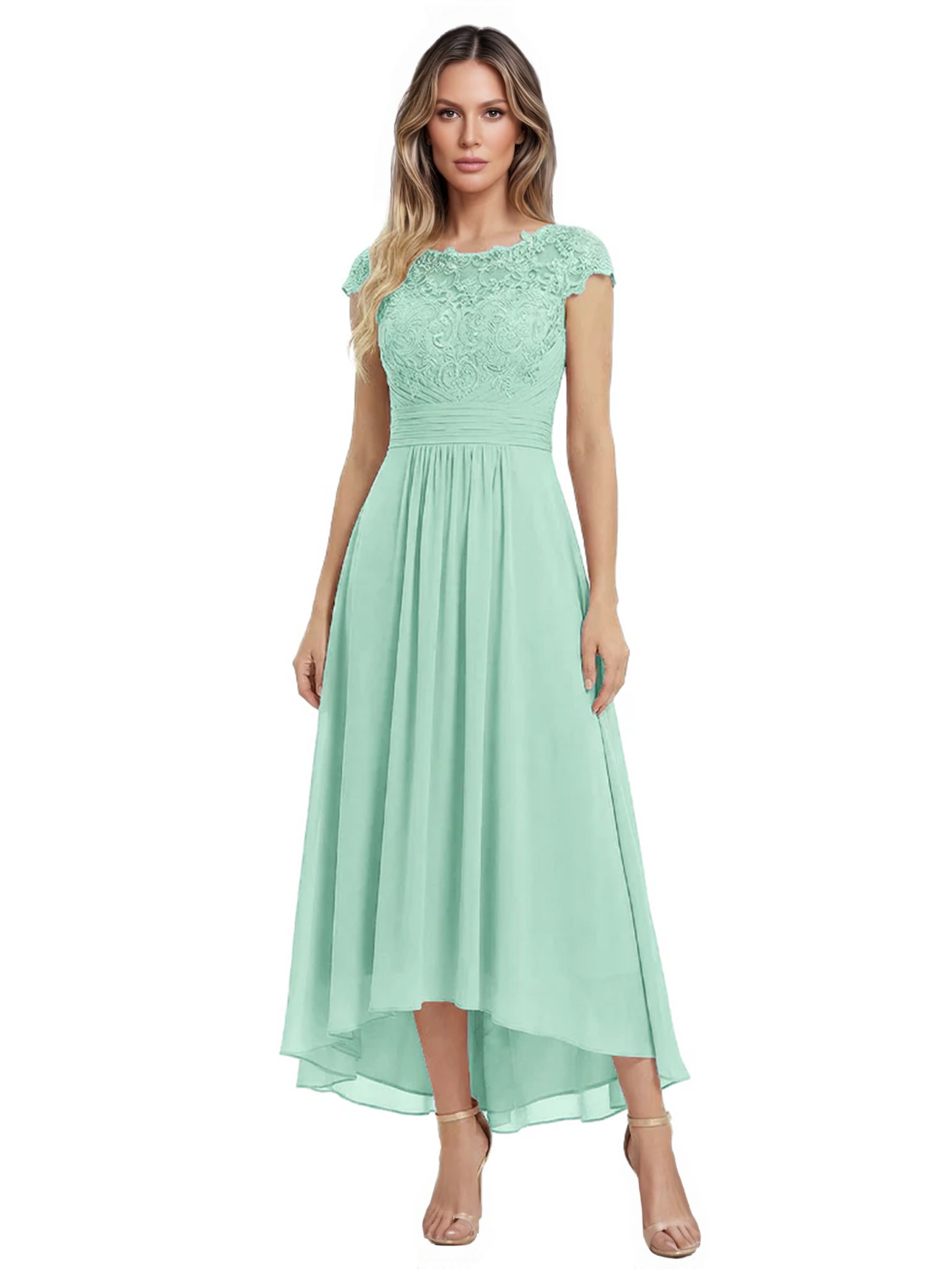 Elegant Evening Gown Trending 2026 Styles with Cap Sleeves High-Low Skirt