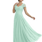 Long A-line Chiffon Short Sleeves Mother of the Brides Dresses Lace Wedding