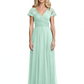 Mother of the Bride Dress Cap Sleeves and V-Neckline with Embroidered Lace Shoulders