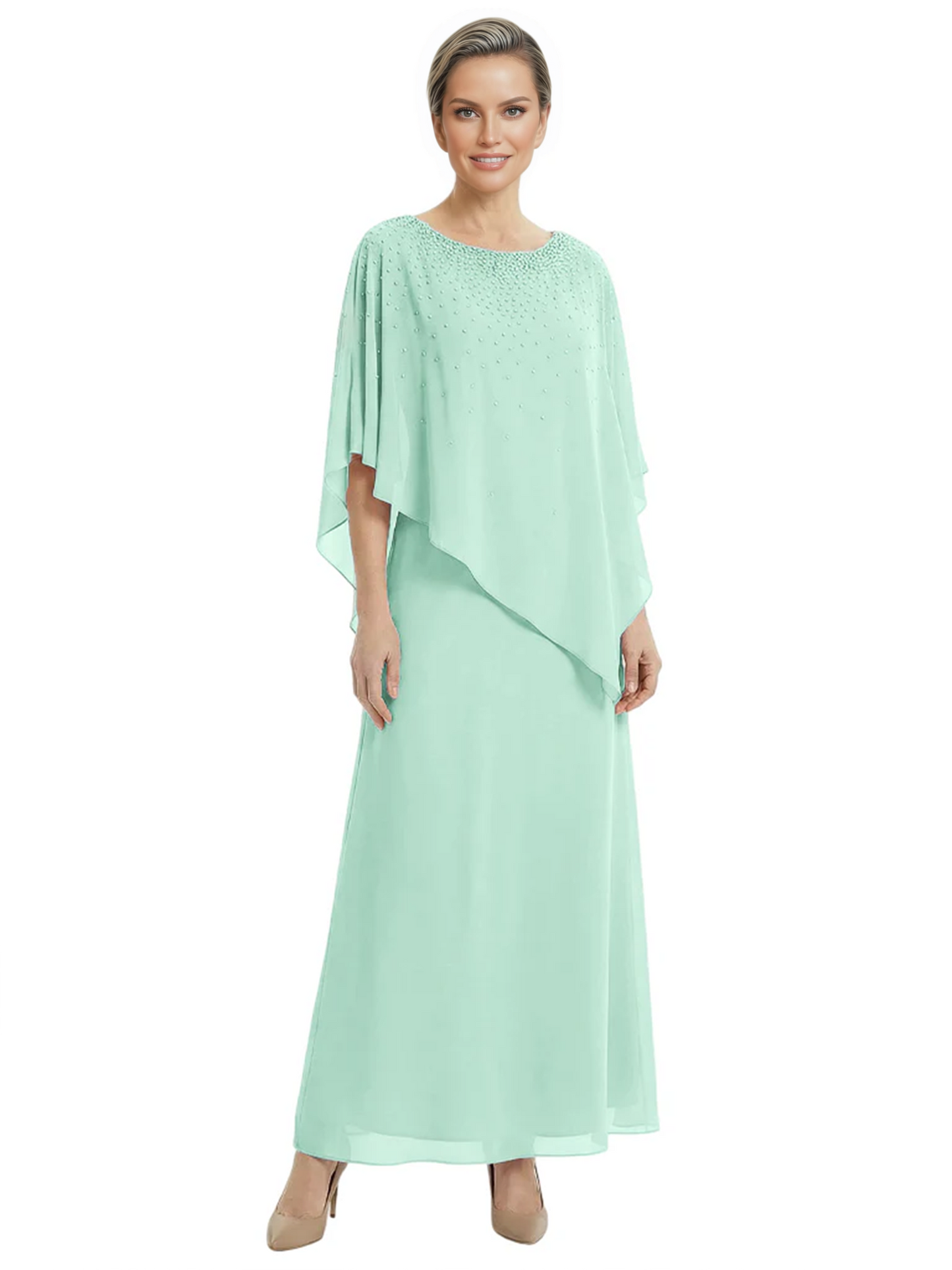 Elegant Mother of Bride Dresses Evening Gowns Trending 2026 Styles with Asymmetric Cape