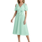 Wedding Formal Dress V-Neck Pleated Chiffon Gown with 3D Flower Accent Knee Length