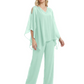V-Neck Chiffon Mother of the Brides Dresses Plus Size Jacket Suits Wedding