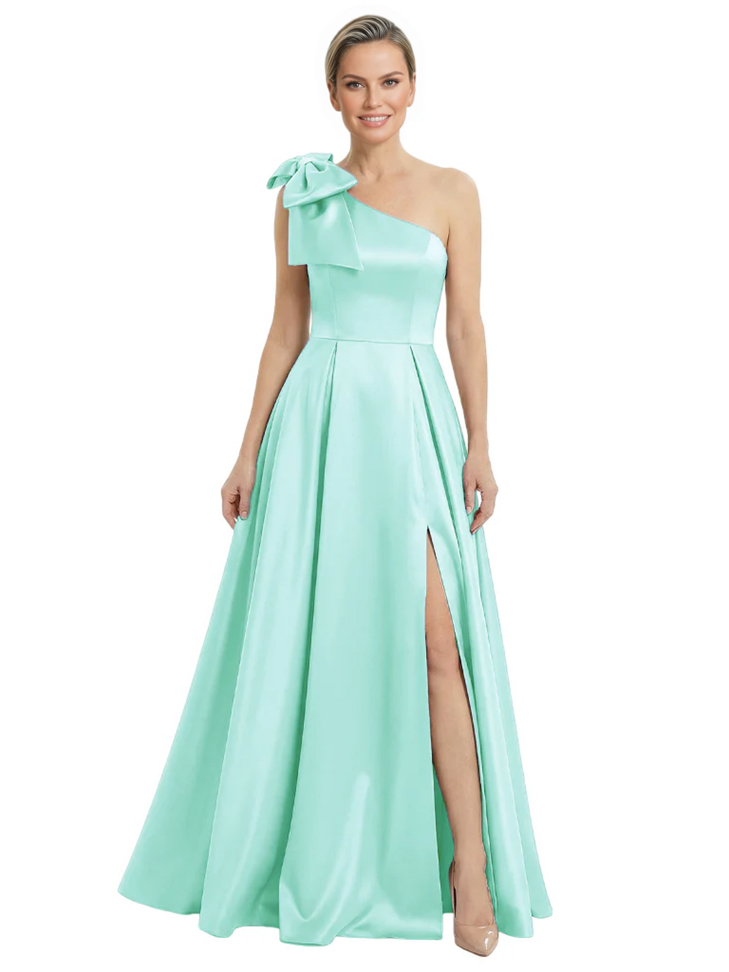 Luxury Bow Black Formal Dress One-Shoulder A-Line Gowns with Sexy Side Slit 2026