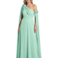 One Shoulder Mother of the Bride Dress Asymmetrical Cape Sleeve Gown with Floral