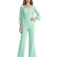 Mother of the Bride Jumpsuit with Lace Jacket 3/4 Sleeve Formal Pant Suit