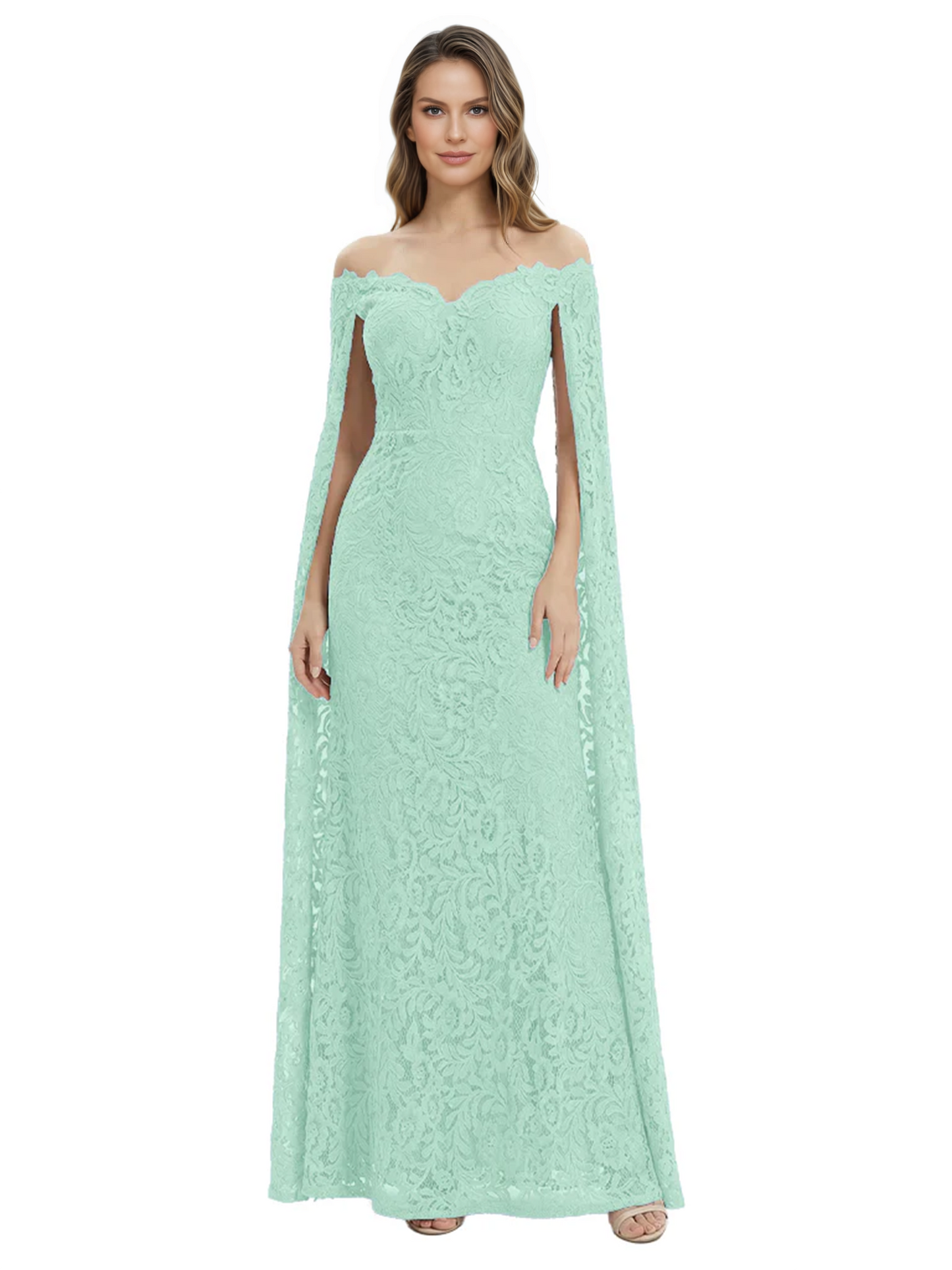 Elegant Mother of the Groom Gown Floral Lace Embroidered Formal Dress with Cape