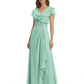 Elegant Mother of the Groom Dress Cascading Ruffle Chiffon Formal Gown Rhinestone