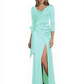 Elegant Evening Gowns Slit Trending Styles Satin Slit Formal Dress Cowl Neckline Gown Tie