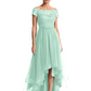 Formal High-Low Mother of the Bride Gown Short Sleeve Lace Maxi Dress with Tiered Skirt