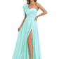 Elegant Mother of the Groom Dress A-Line Satin Formal Gown with High Slit Ruched Bodice
