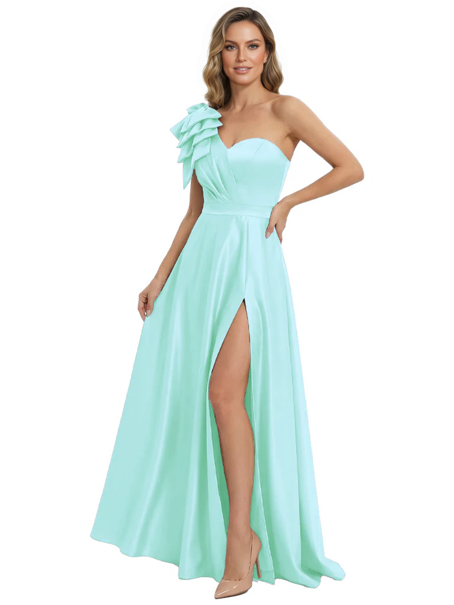 Elegant Mother of the Groom Dress A-Line Satin Formal Gown with High Slit Ruched Bodice
