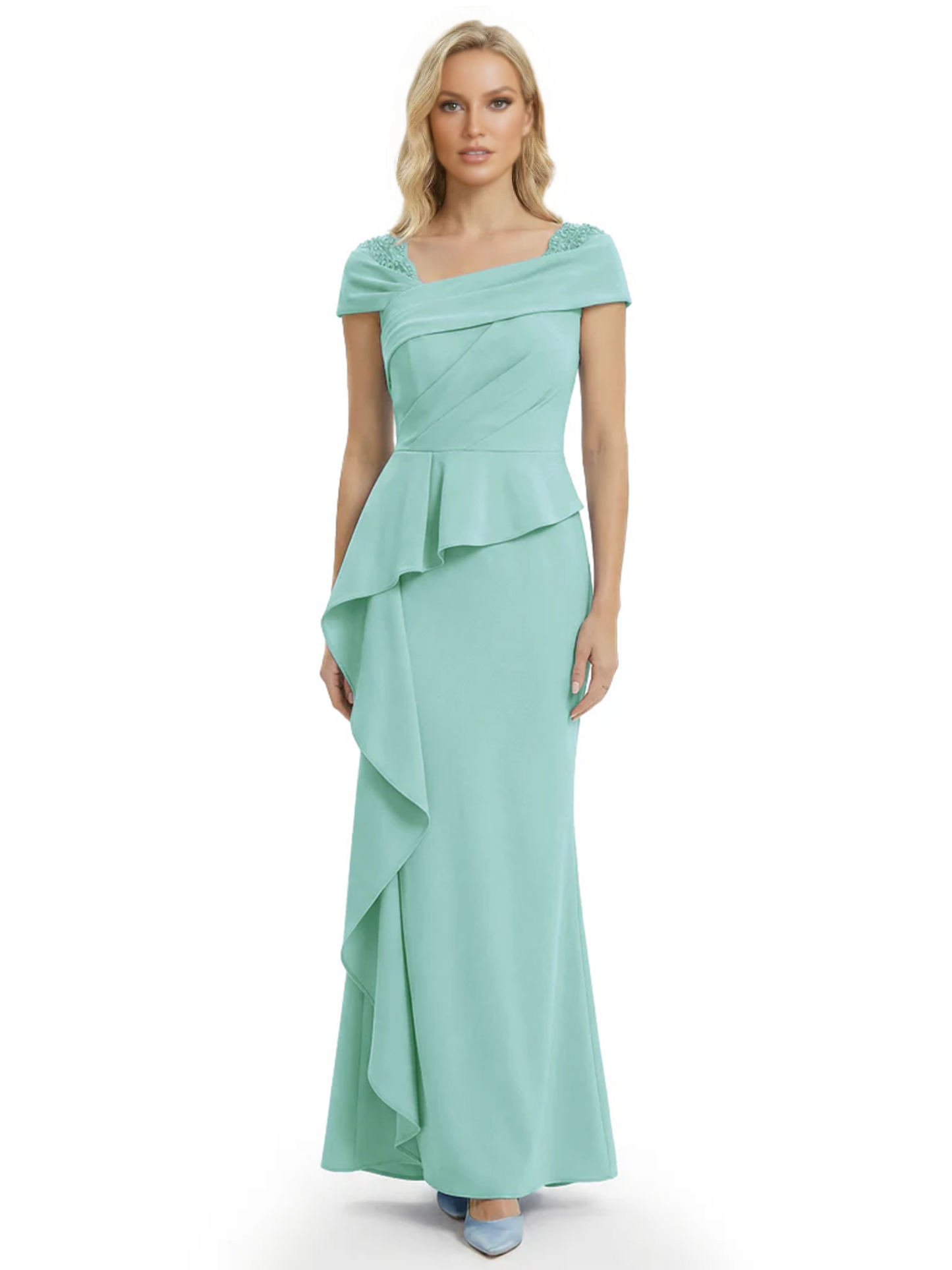 A-Line Satin Cap Sleeves Mother of the Brides Dresses Floor Length For Wedding