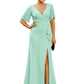 Elegant Evening Gown Trending V-Neck & Ruffle Detail Mother of Bride Outfits Slit