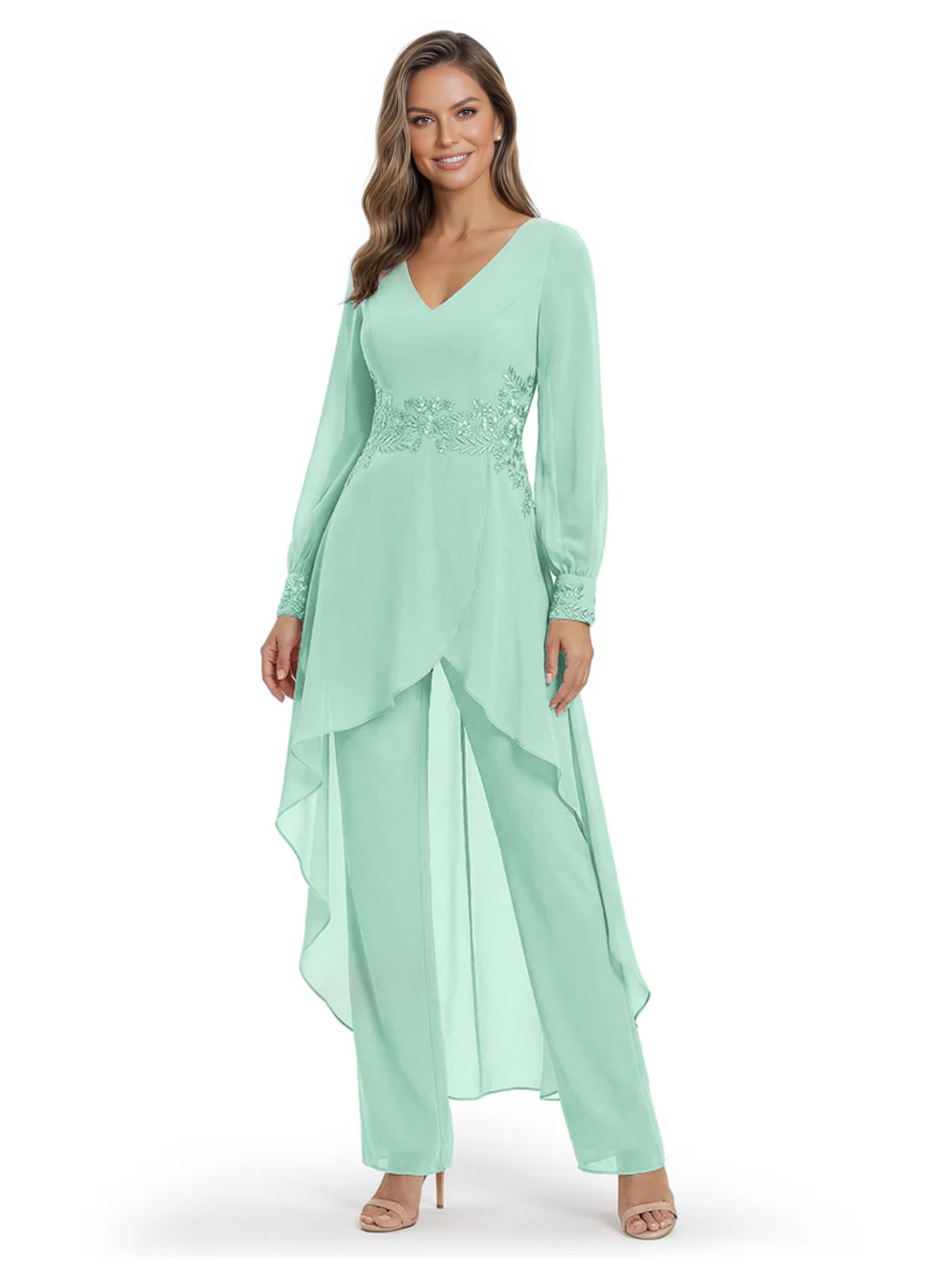 Luxury Black Formal Trousers Set High-Low Chiffon Top with Sparkling Beaded Detail