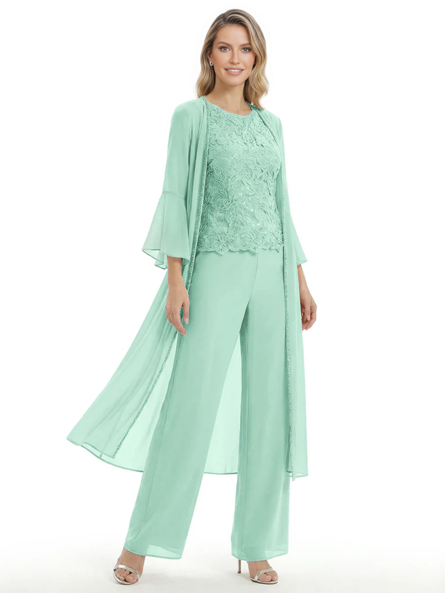 Elegant Pink 3-Piece Pant Set Trending 2026 Styles with Lace Wide-Leg Pants