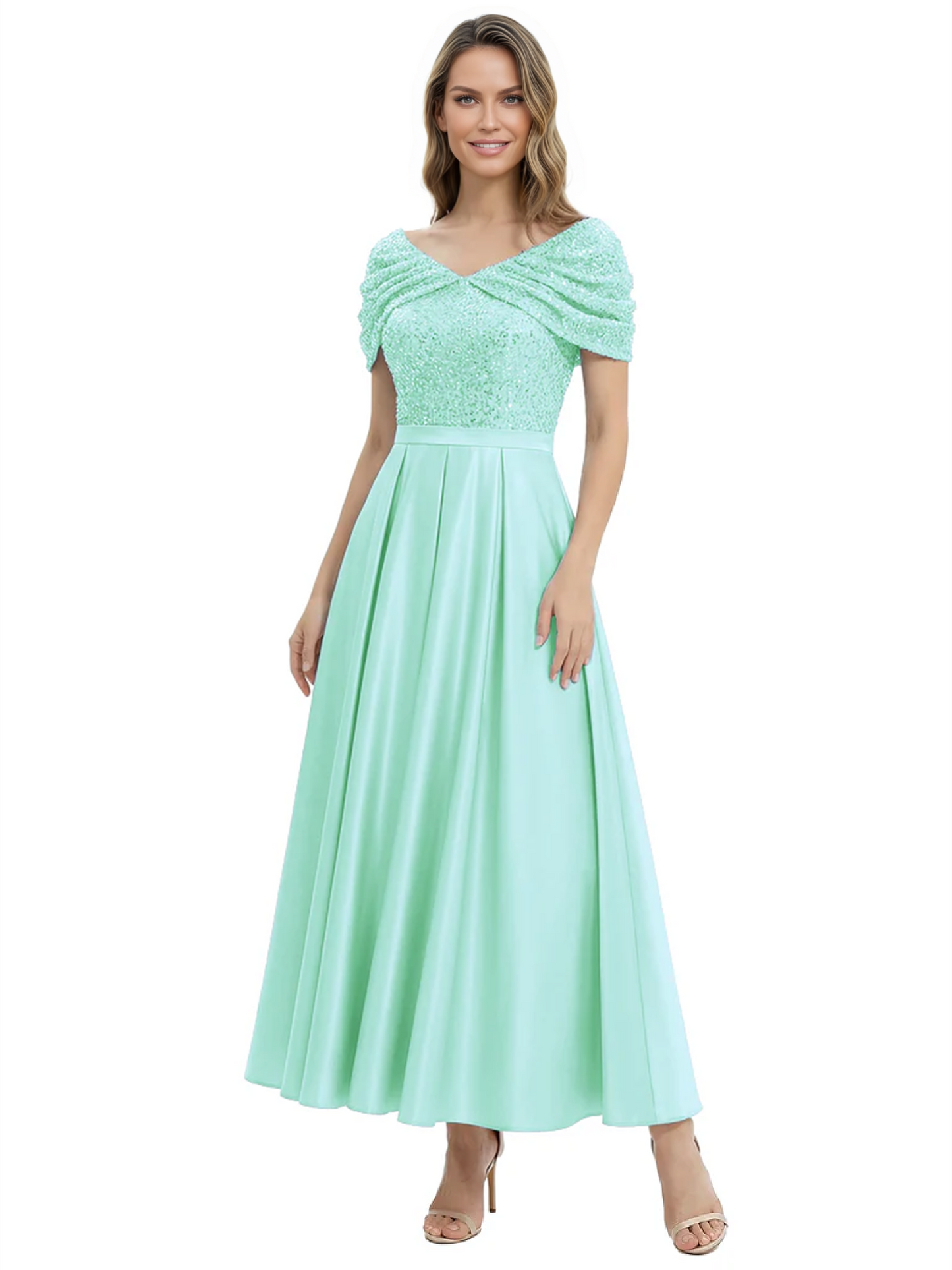Luxury Formal Dress Sparkling Sequin Top Mother of Bride Dress Silk Satin A-Line Gowns