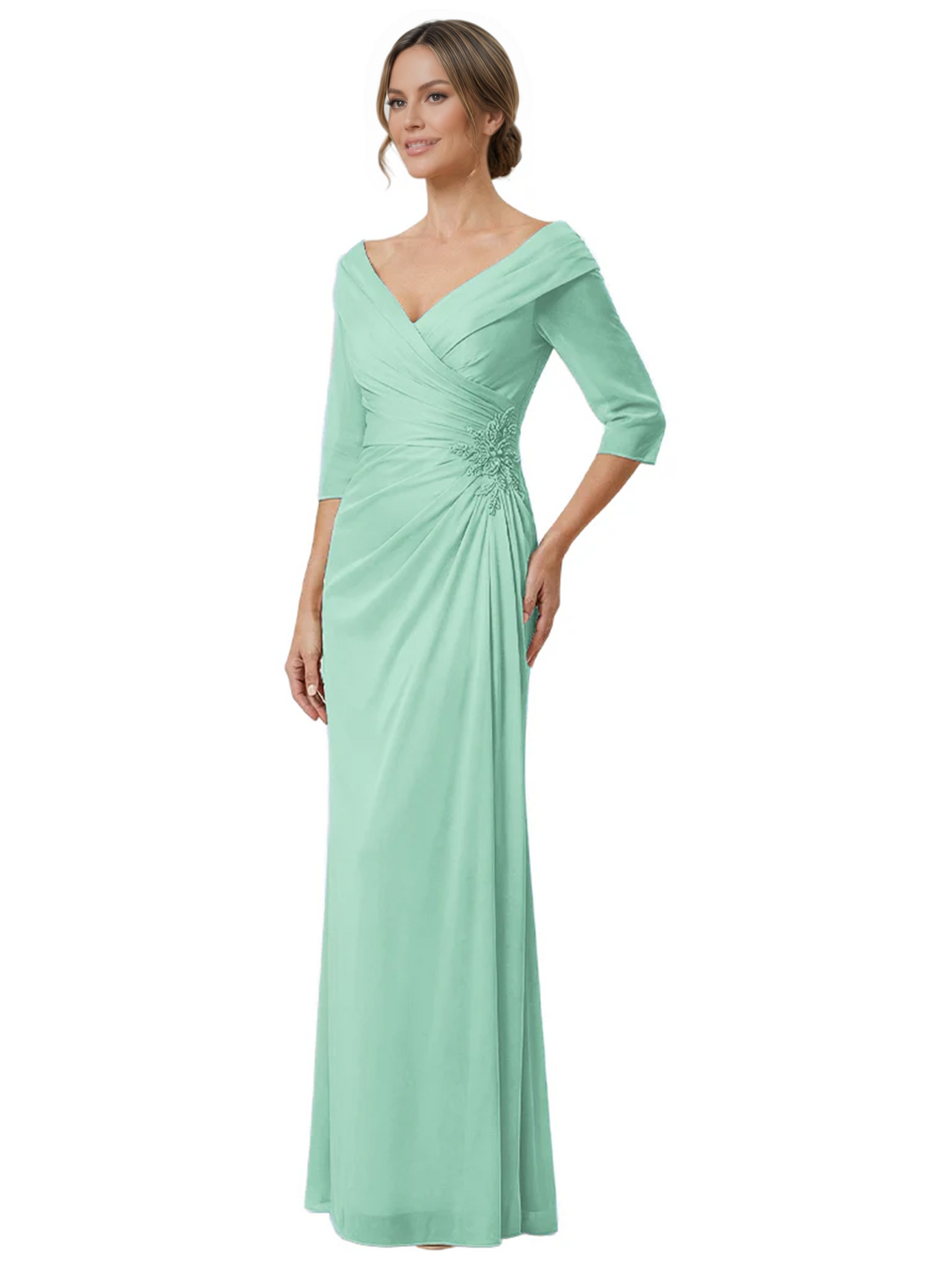 Elegant 3/4 Sleeve Mother of the Brides Dresses Mom Outfits Wedding Satin