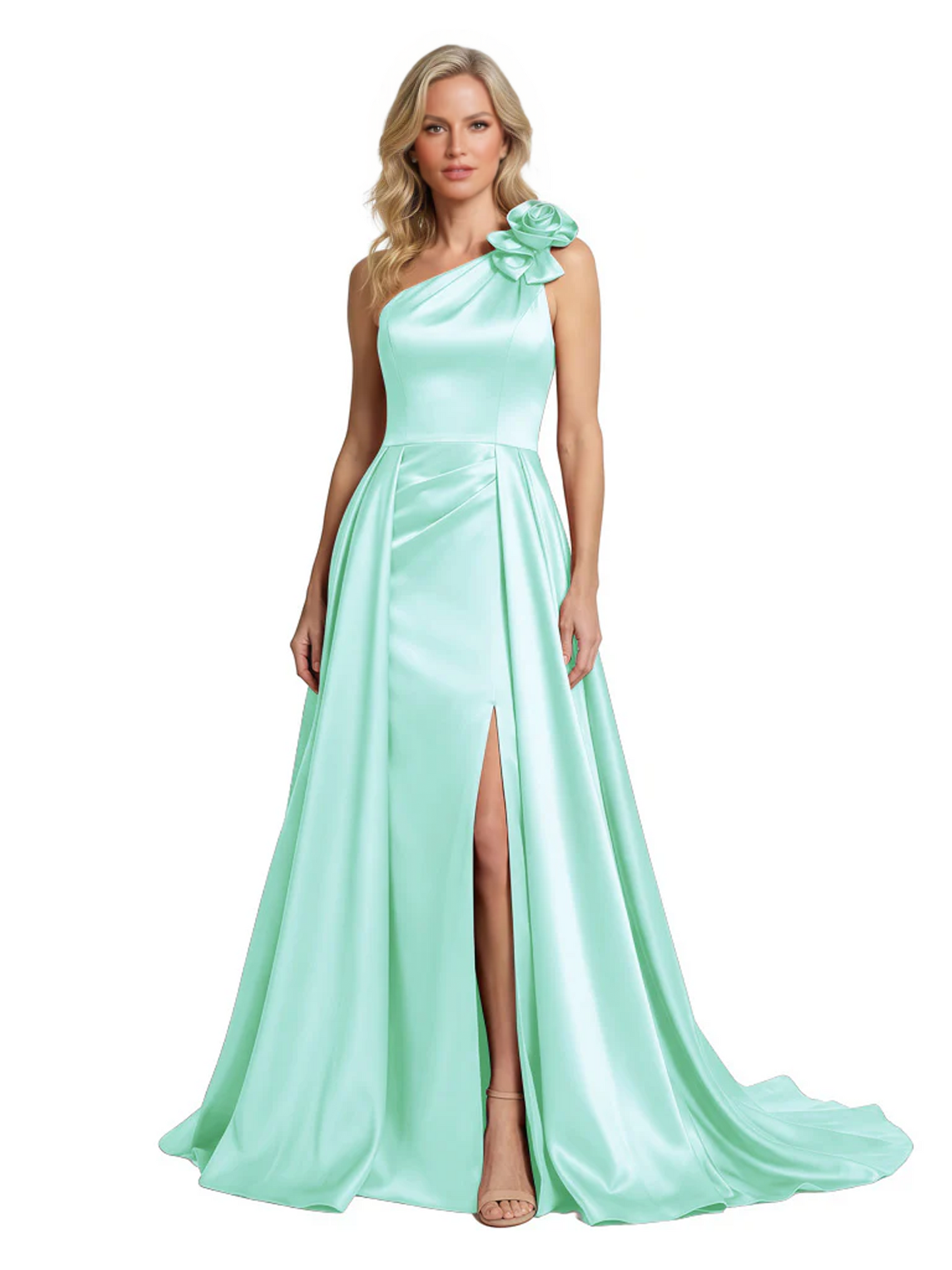 One Shoulder Sleeveless Mother of the Brides Dresses Floor Length Slit With Train