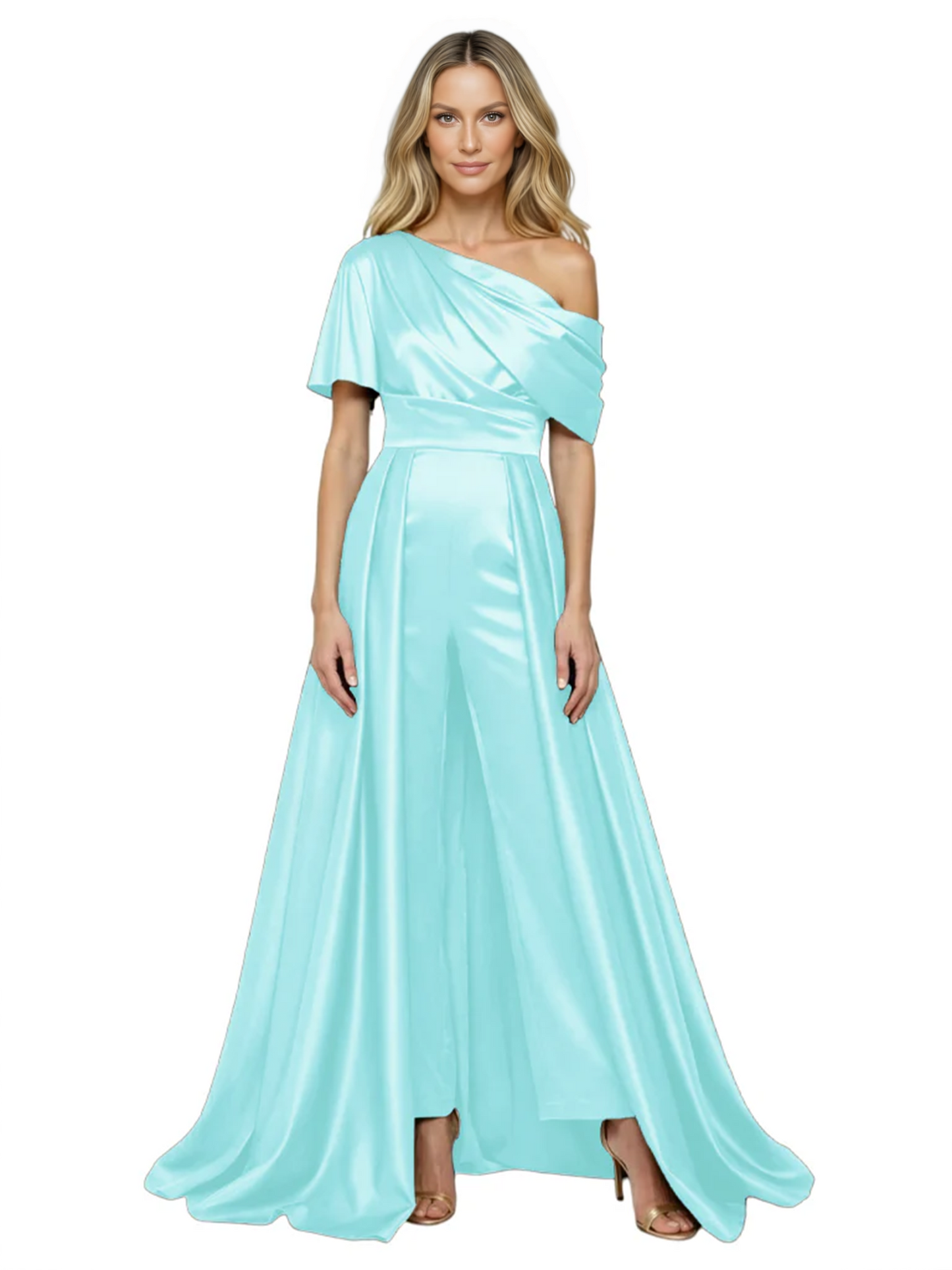One Shoulder Mother of Bride jumpsuits Formal Gowns Floor Length Detachable Train