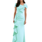Elegant Mother of Bride Dress Formal Gowns Mermaid Ruffle Floor Length Asymmetric Neckline