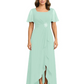 Formal High-Low Mother of the Bride Gown Sleeved Chiffon Maxi Dress Ruched Waist