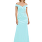 Off Shoulder Mother of the Bride Dress Beaded Waist Satin Gown Portrait Neckline