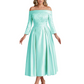Off Shoulder Mother of the Bride Dress Tea-Length Satin Gown with Lace Applique