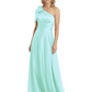 One-Shoulder Mother of the Bride Dress Satin Gown with Bow Ruched Empire Waist