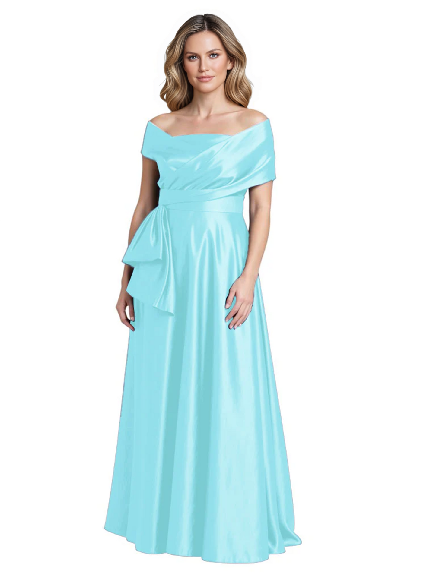 Formal Floor-Length Mother of the Bride Gown Sleeveless Satin Maxi Dress with Drape