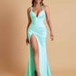 Stunning V Neck Soft Satin Side Slit Floor-Length Mermaid Bridesmaid Dresses